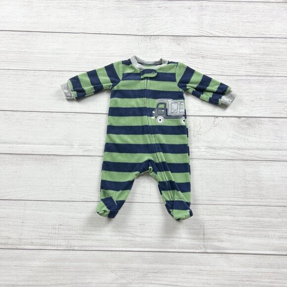Carter’s Fleece Dump Truck Striped Pajamas - Picture 1 of 3